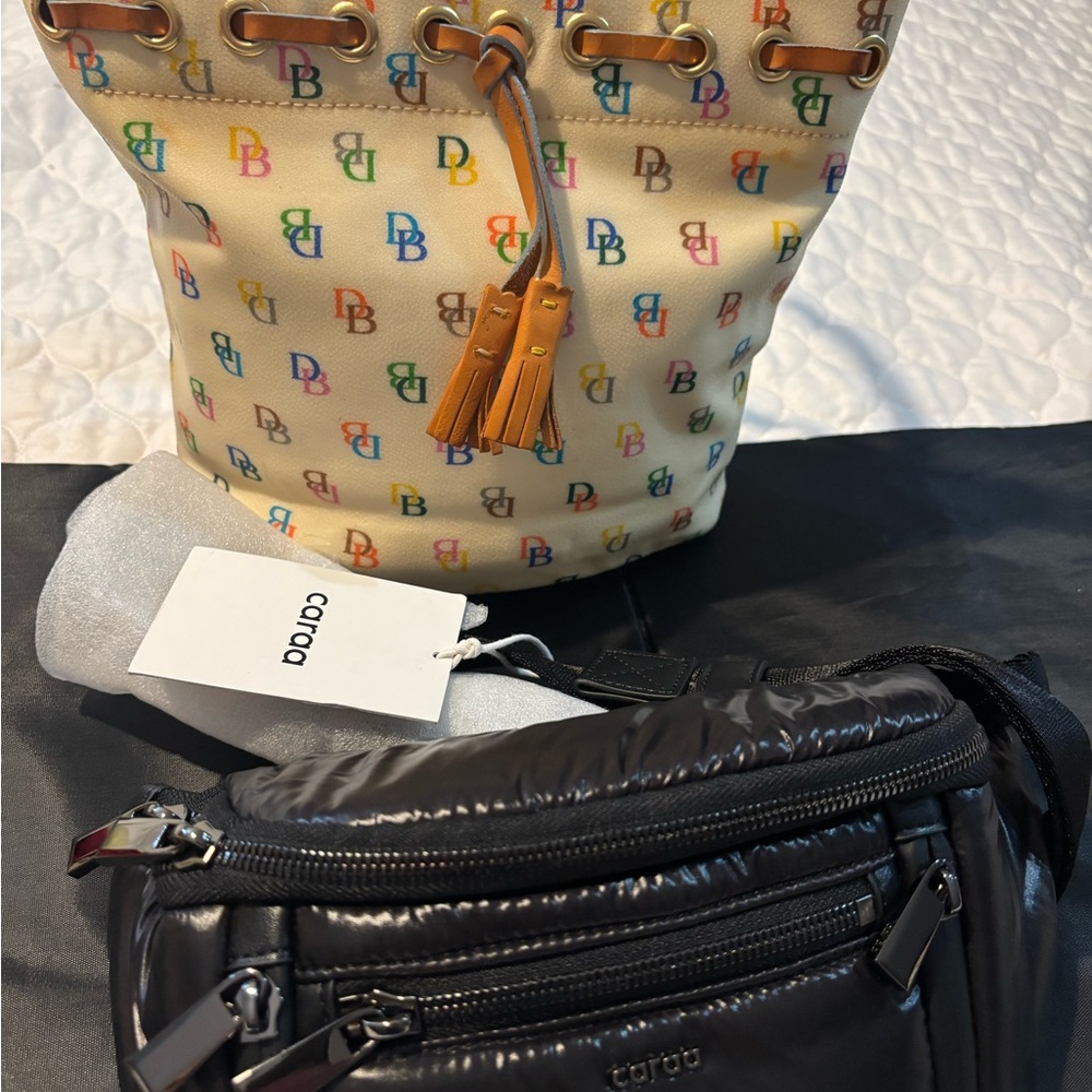 Dooney & Bourke Beige Brown Backpack with Leather Trim 2 Purses Included